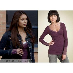 Elena Gilbert Free People Purple Zipper Cuff Thermal Top Shirt